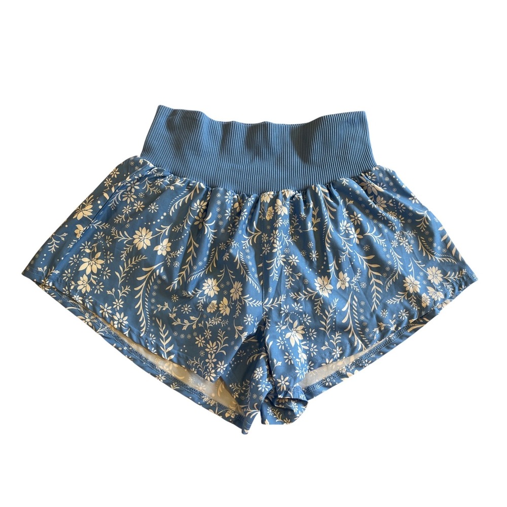 AS Revival Blue Floral High Waisted Active Shorts with Built-in Liner Small